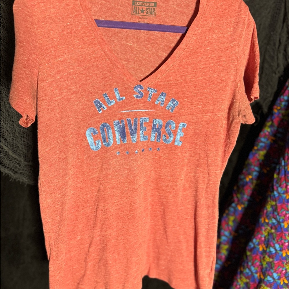 Converse Women's All Star V-Neck Tee - Orange and Blue